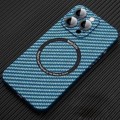 For iPhone 14 Pro Max MagSafe Magnetic PC Carbon Fiber Phone Case with Lens Film(Blue)