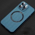 For iPhone 11 Pro Max MagSafe Magnetic PC Carbon Fiber Phone Case with Lens Film(Blue)