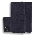 For iPhone 15 Pro Mandala Embossed Dual-Fold Calf Leather Phone Case(Black)