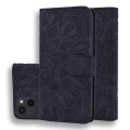 For iPhone 15 Plus Mandala Embossed Dual-Fold Calf Leather Phone Case(Black)