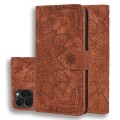 For iPhone 15 Pro Max Mandala Embossed Dual-Fold Calf Leather Phone Case(Brown)