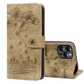 For iPhone 15 Pro Max Cartoon Sakura Cat Embossed Leather Phone Case(Brown)