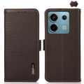 For Xiaomi Redmi Note 13 KHAZNEH Side-Magnetic Litchi Genuine Leather RFID Phone Case(Brown)