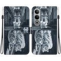 For OnePlus Nord CE4 5G Crystal Texture Colored Drawing Leather Phone Case(Cat Tiger Reflection)