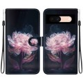 For Google Pixel 8a Crystal Texture Colored Drawing Leather Phone Case(Purple Peony)