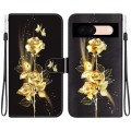 For Google Pixel 8a Crystal Texture Colored Drawing Leather Phone Case(Gold Butterfly Rose)