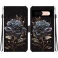 For Google Pixel 8a Crystal Texture Colored Drawing Leather Phone Case(Black Rose)