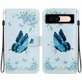 For Google Pixel 8a Crystal Texture Colored Drawing Leather Phone Case(Blue Pansies)