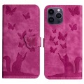 For iPhone 15 Pro Max Butterfly Cat Embossing Flip Leather Phone Case(Pink)