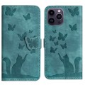 For iPhone 15 Pro Max Butterfly Cat Embossing Flip Leather Phone Case(Wathet)