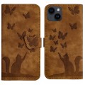 For iPhone 14 Plus Butterfly Cat Embossing Flip Leather Phone Case(Brown)