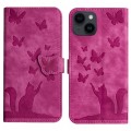 For iPhone 14 Butterfly Cat Embossing Flip Leather Phone Case(Pink)