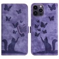 For iPhone 14 Pro Butterfly Cat Embossing Flip Leather Phone Case(Purple)