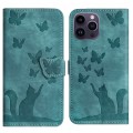 For iPhone 13 Pro Butterfly Cat Embossing Flip Leather Phone Case(Wathet)