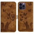 For iPhone 13 Pro Butterfly Cat Embossing Flip Leather Phone Case(Brown)
