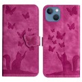 For iPhone 13 Butterfly Cat Embossing Flip Leather Phone Case(Pink)