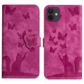For iPhone 12 / 12 Pro Butterfly Cat Embossing Flip Leather Phone Case(Pink)