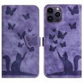 For iPhone 12 Pro Max Butterfly Cat Embossing Flip Leather Phone Case(Purple)