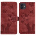 For iPhone 12 mini Butterfly Cat Embossing Flip Leather Phone Case(Red)