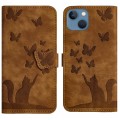 For iPhone 13 mini Butterfly Cat Embossing Flip Leather Phone Case(Brown)