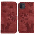 For iPhone 11 Butterfly Cat Embossing Flip Leather Phone Case(Red)