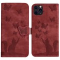 For iPhone 11 Pro Butterfly Cat Embossing Flip Leather Phone Case(Red)