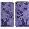 For iPhone 8 Plus / 7 Plus Butterfly Cat Embossing Flip Leather Phone Case(Purple)