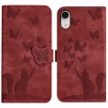 For iPhone XR Butterfly Cat Embossing Flip Leather Phone Case(Red)