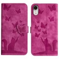 For iPhone XR Butterfly Cat Embossing Flip Leather Phone Case(Pink)