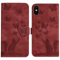 For iPhone XS Max Butterfly Cat Embossing Flip Leather Phone Case(Red)