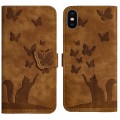 For iPhone XS Max Butterfly Cat Embossing Flip Leather Phone Case(Brown)