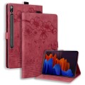 For Samsung Galaxy Tab S9+ /S8+ /S7+ Cartoon Sakura Cat Embossed Smart Leather Tablet Case(Red)