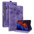 For Samsung Galaxy Tab S9+ /S8+ /S7+ Cartoon Sakura Cat Embossed Smart Leather Tablet Case(Purple)