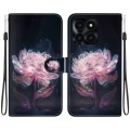 For Honor X6a Crystal Texture Colored Drawing Leather Phone Case(Purple Peony)