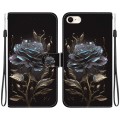 For iPhone SE 2022 / SE 2020 Crystal Texture Colored Drawing Leather Phone Case(Black Rose)
