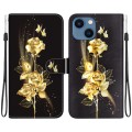 For iPhone 13 Crystal Texture Colored Drawing Leather Phone Case(Gold Butterfly Rose)