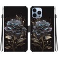 For iPhone 13 Pro Max Crystal Texture Colored Drawing Leather Phone Case(Black Rose)