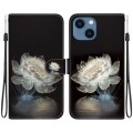 For iPhone 14 Crystal Texture Colored Drawing Leather Phone Case(Crystal Peony)