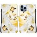 For iPhone 14 Pro Max Crystal Texture Colored Drawing Leather Phone Case(Gold Butterfly Epiphyllum)