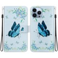 For iPhone 14 Pro Max Crystal Texture Colored Drawing Leather Phone Case(Blue Pansies)