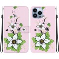 For iPhone 14 Pro Crystal Texture Colored Drawing Leather Phone Case(Lily)