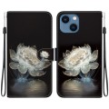 For iPhone 15 Crystal Texture Colored Drawing Leather Phone Case(Crystal Peony)