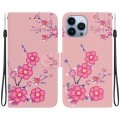 For iPhone 15 Pro Crystal Texture Colored Drawing Leather Phone Case(Cherry Blossoms)