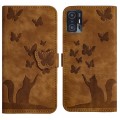 For Xiaomi 11T Pro Butterfly Cat Embossing Flip Leather Phone Case(Brown)