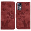 For Xiaomi 12T / 12T Pro Butterfly Cat Embossing Flip Leather Phone Case(Red)