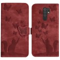 For Xiaomi Redmi 9 Butterfly Cat Embossing Flip Leather Phone Case(Red)