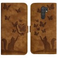 For Xiaomi Redmi 9 Butterfly Cat Embossing Flip Leather Phone Case(Brown)