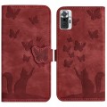 For Xiaomi Redmi Note 10 Pro Butterfly Cat Embossing Flip Leather Phone Case(Red)