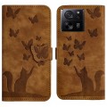For Xiaomi 13T / 13T Pro 5G Butterfly Cat Embossing Flip Leather Phone Case(Brown)