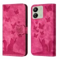 For Xiaomi Redmi 13C / POCO C65 Butterfly Cat Embossing Flip Leather Phone Case(Red)